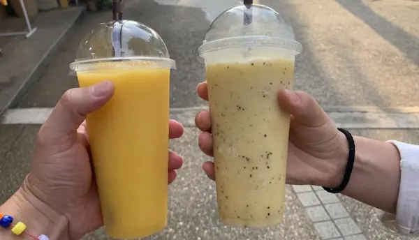 photo of my wife and I fruit smoothie DIY shake