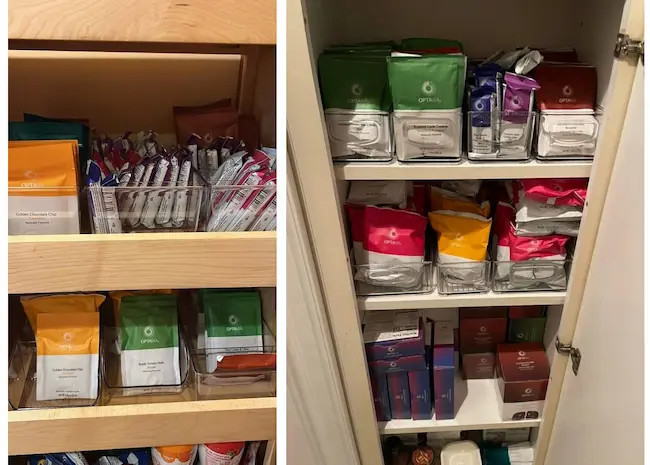 photo of how to use shelves to store optavia food