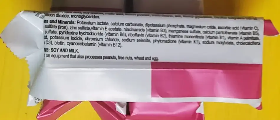 photo of optavia bar nutritional label
