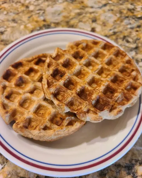 photo of Optavia blueberry biscuit waffle hack