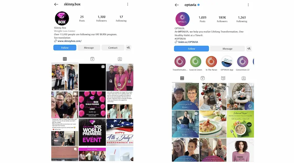 photo of optavia and skinny box social media