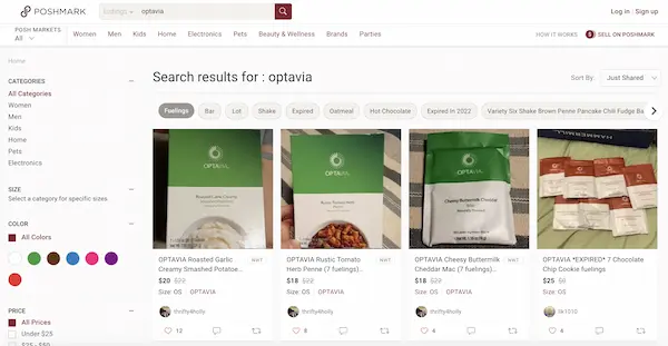 photo of poshmark with optavia products