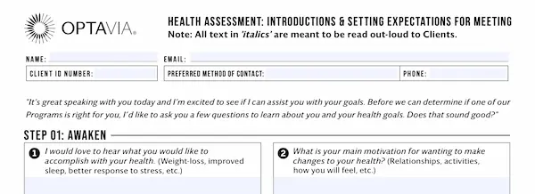 photo of the optavia health assessment part 1