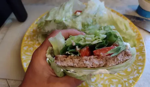 photo of my veggie burger on lean and green optavia