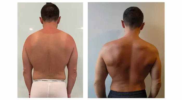 my before and after picture on optavia diet, picture from the back 6 months apart