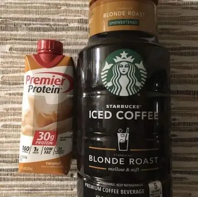 photo of how i use premier protein shake for coffee creamer on optavia