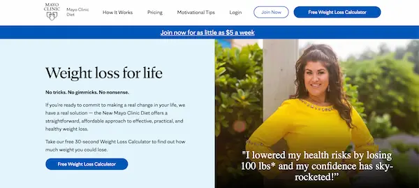 screenshot of The Mayo Clinic Diet website