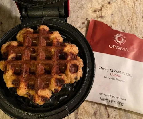 photo of Optavia chocolate chip cookie waffle hack