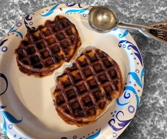 photo of Optavia chocolate chip & peanut butter waffle hack