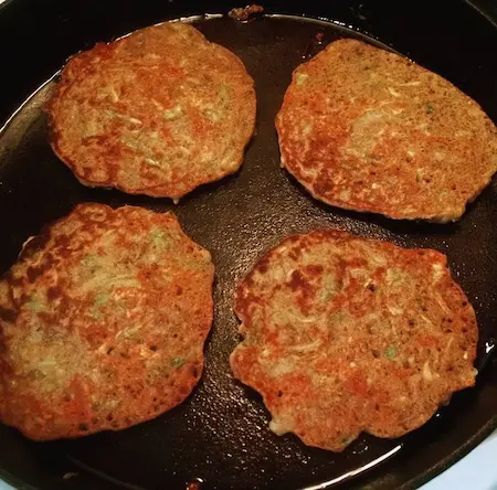 In the photo are four zucchini pancakes from mashed potato fueling