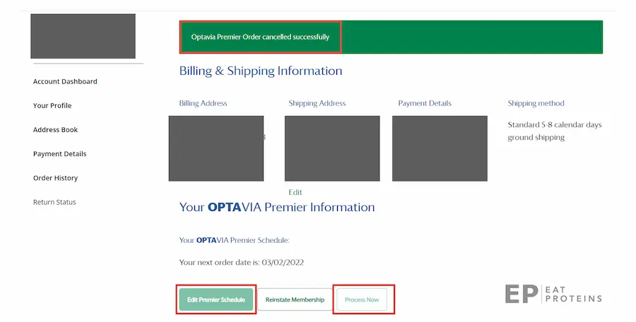 optavia cancel status confirmation