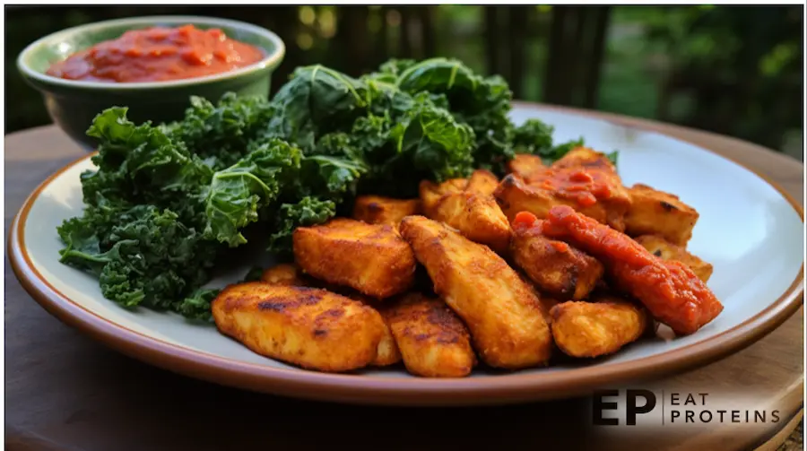 Optavia Lean and Green Chicken Nuggets with Buffalo Sauce & Kale Chips