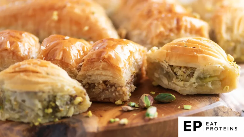 A platter of baklava with pistachios 