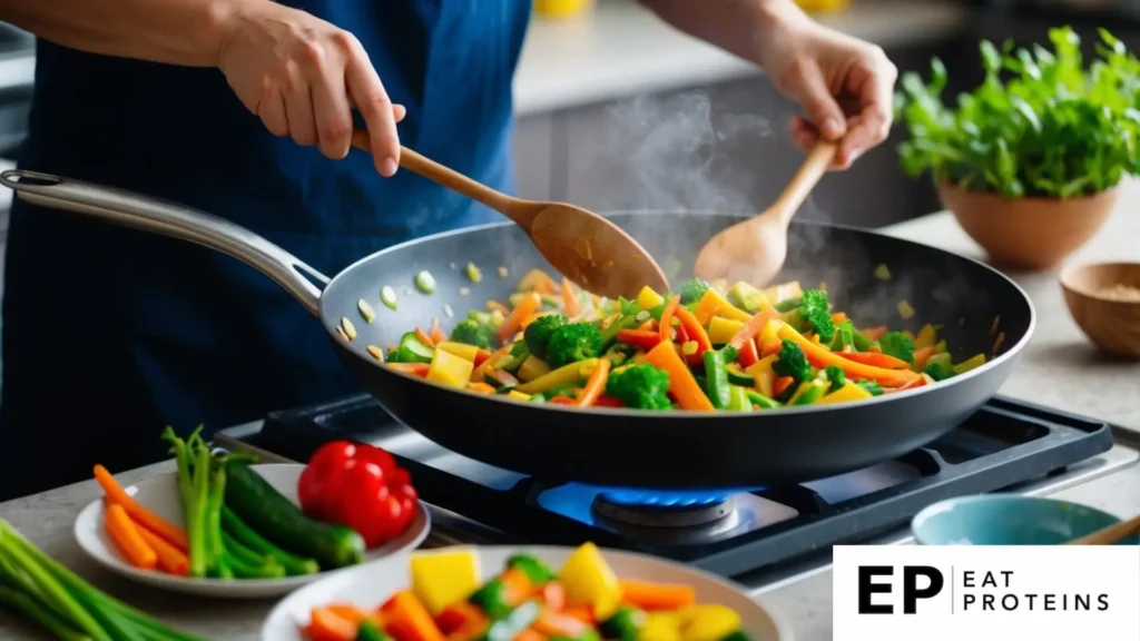 The image you uploaded shows a vibrant vegetable stir-fry, likely made with a variety of colorful, fresh vegetables such as bell peppers, carrots, broccoli, and zucchini. This dish is often part of a healthy, plant-based diet and aligns with "Blue Zone" dietary principles, focusing on whole, nutrient-dense foods. Stir-fries like this are quick, nutritious, and packed with fiber and vitamins