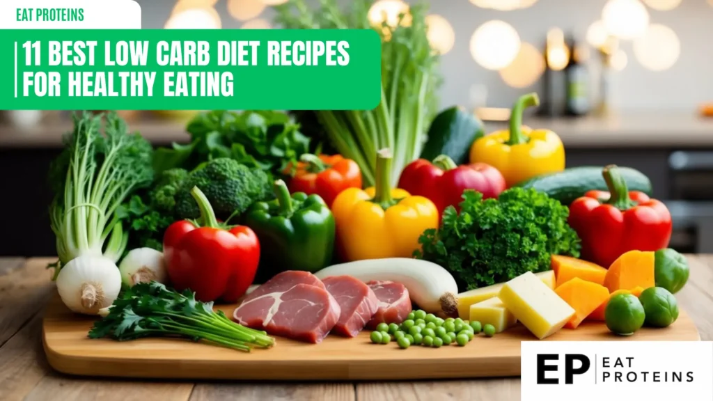 A colorful array of fresh vegetables, lean meats, and healthy fats arranged on a wooden cutting board