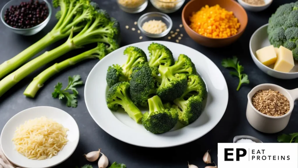 A plate of steamed broccoli surrounded by various ingredients for gerd-friendly recipes