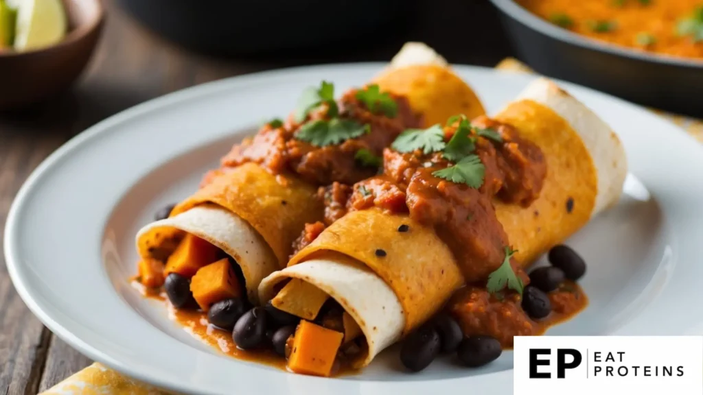 A colorful array of sweet potato and black bean enchiladas