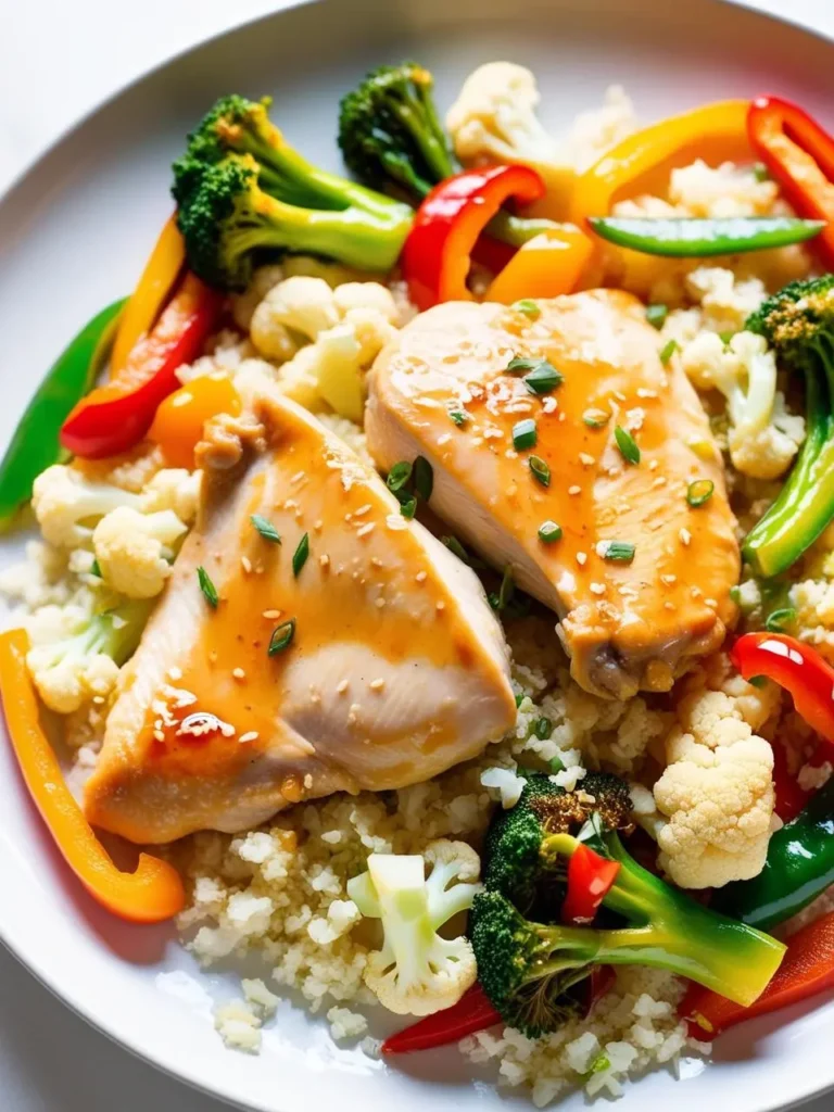 A sizzling plate with colorful vegetables and tender chicken pieces 