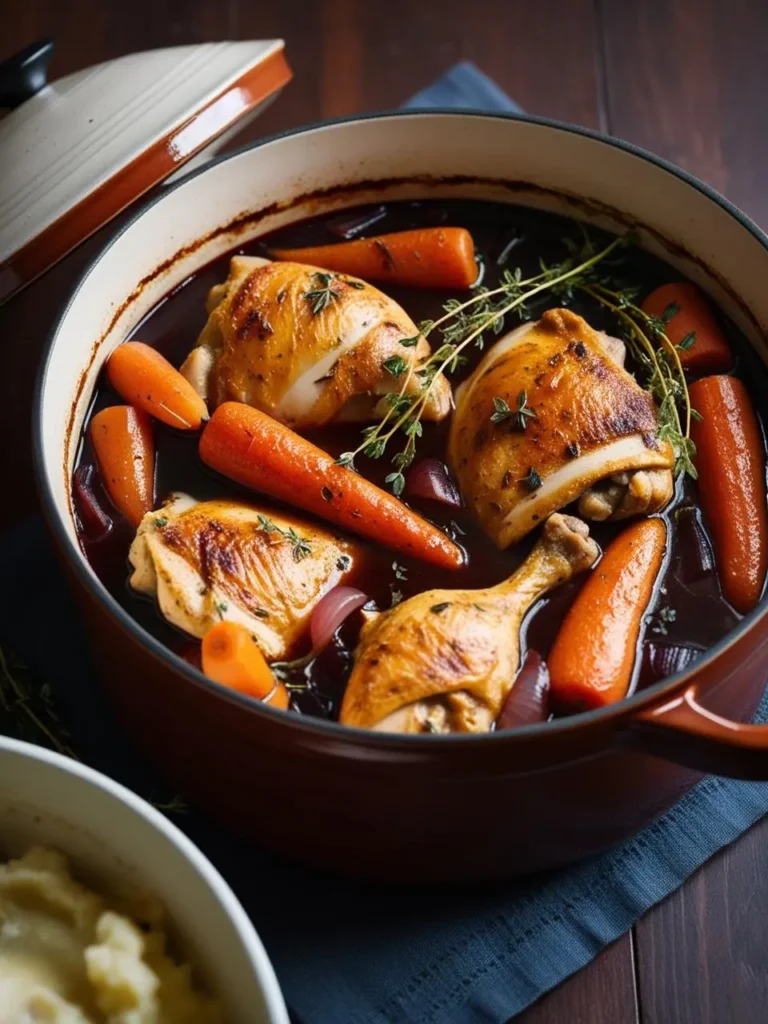 A rustic kitchen with a bubbling pot of hearty chicken stew