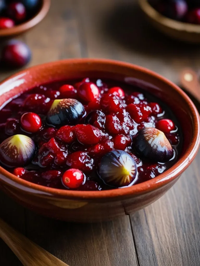 A plate with cranberries, port, and dried figs on a stovetop