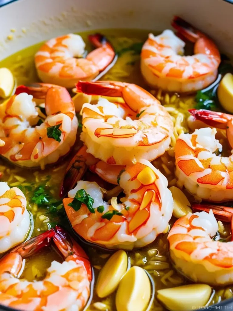 A sizzling skillet of garlic butter shrimp 