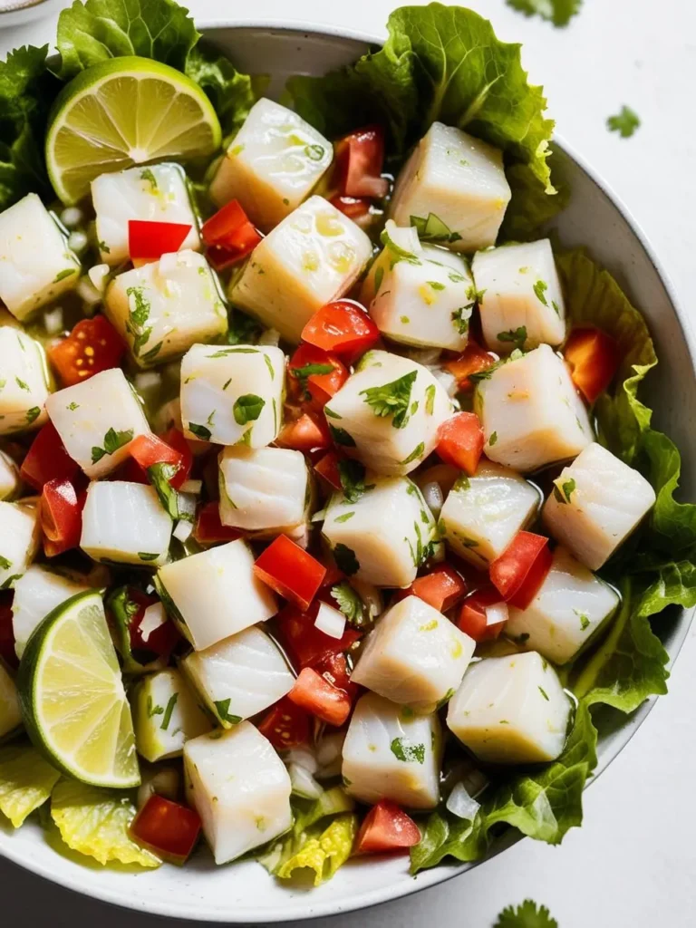 A platter of halibut ceviche surrounded by fresh ingredients and garnishes