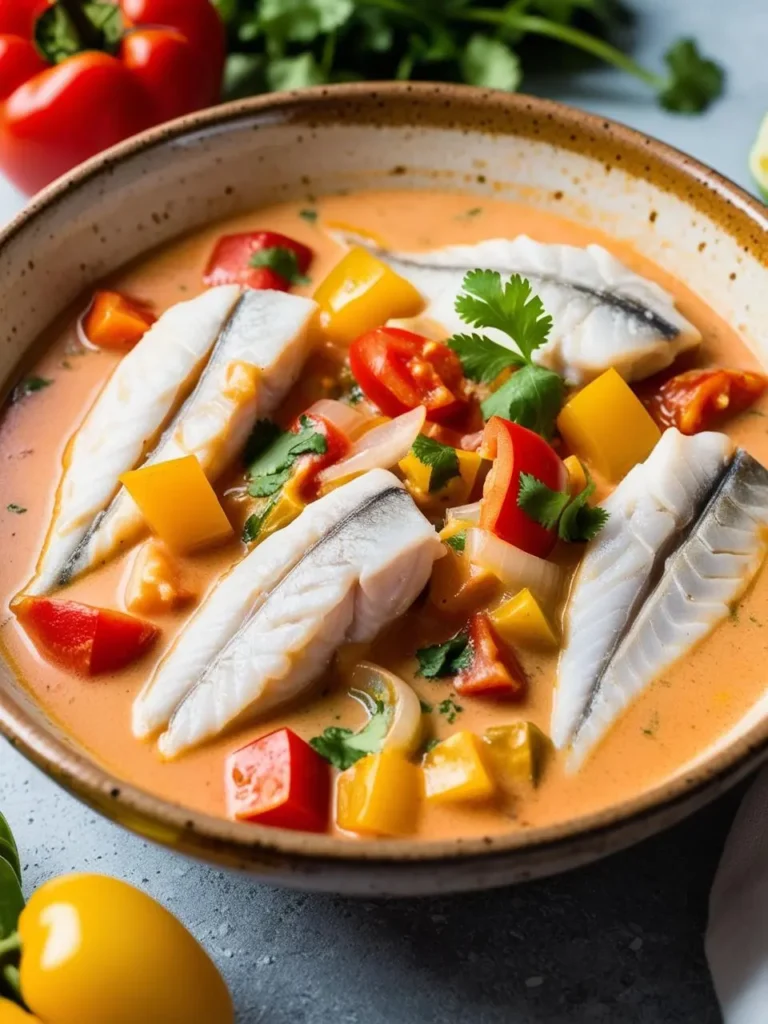 A steaming pot of moqueca stew surrounded by colorful ingredients and spices on a table