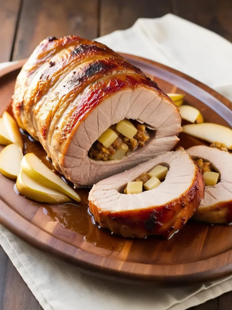 A sliced pork loin stuffed with pineapple and jalapeno peppers.