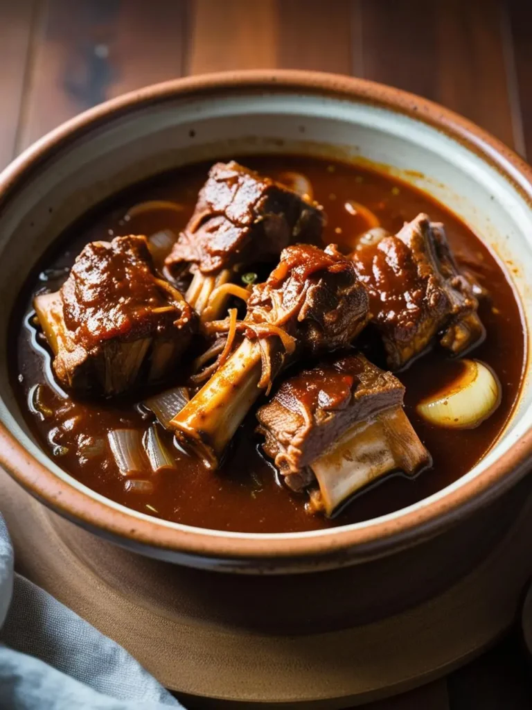 A plate filled with tender short ribs  on the wooden table