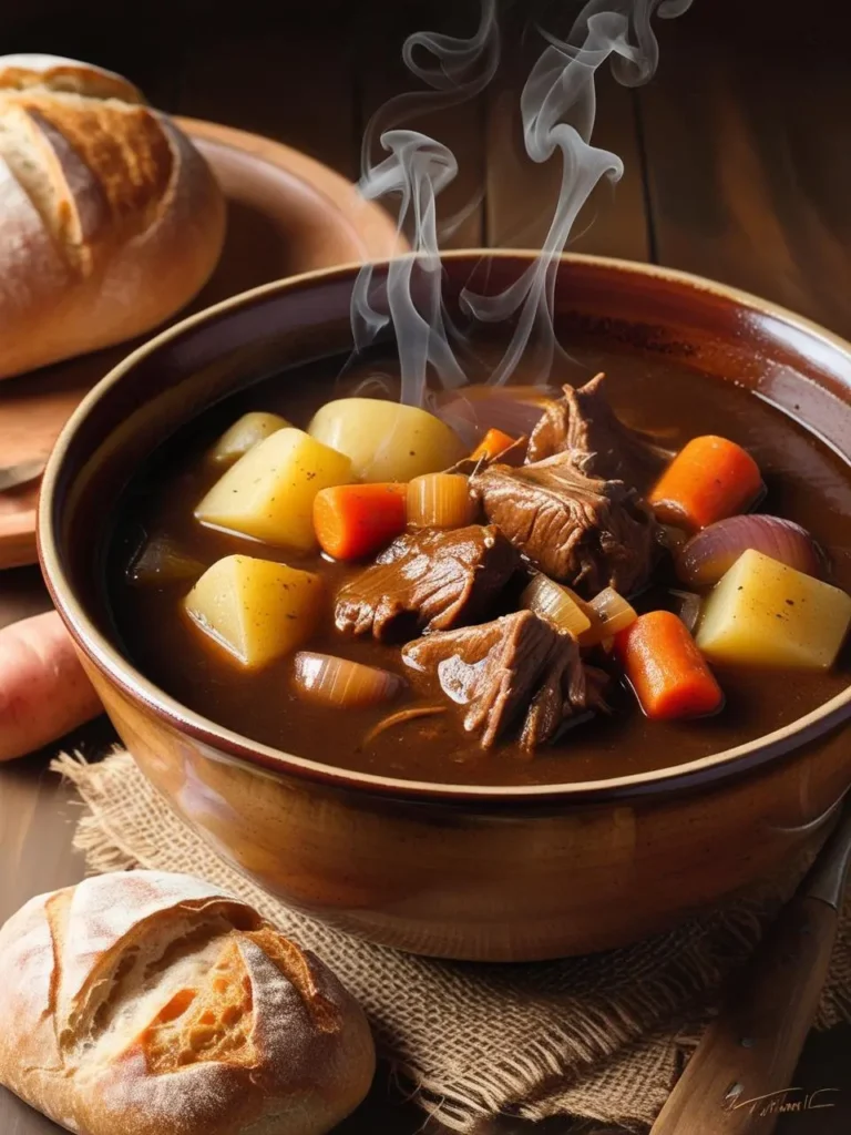 A steaming pot of venison stew surrounded by traditional Native American ingredients and cooking utensils