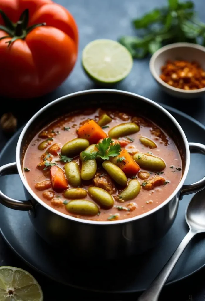 A simmering pot of lima bean and tomato curry with aromatic spices