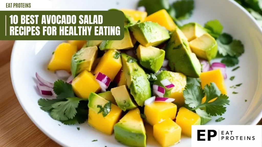 a vibrant mango avocado salad is presented in a white bowl, featuring chunks of ripe yellow mango and creamy green avocado, mixed with slivers of red onion and fresh cilantro leaves, creating a colorful and healthy dish