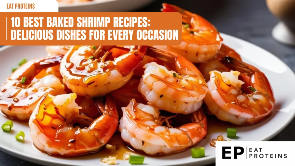 a white plate is piled high with plump, pink baked shrimp. the shrimp are glistening and appear tender, with visible seasoning and a few scattered pieces of chopped green onion. the focus is on the abundance and appetizing appearance of the seafood
