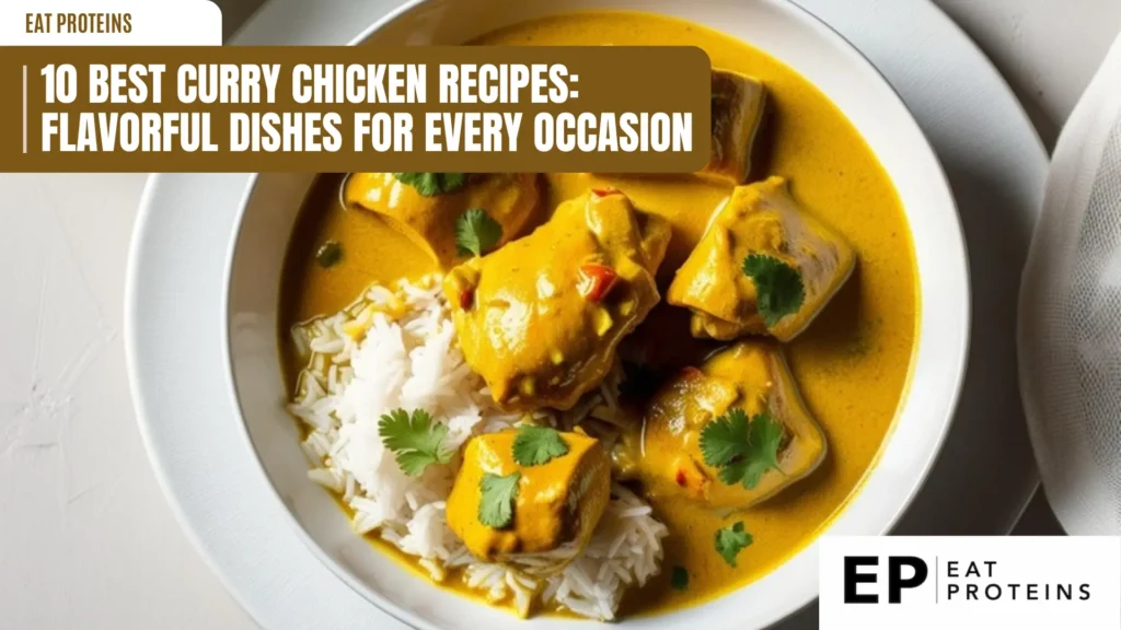 a white bowl filled with creamy yellow chicken curry and fluffy white rice is garnished with fresh cilantro leaves. chunks of tender chicken are coated in the rich sauce, creating a visually appealing and flavorful dish