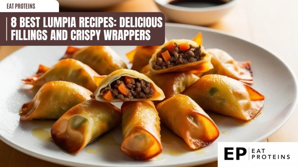 a close-up shows several golden-brown egg rolls on a white plate. one egg roll is cut open, revealing a filling of ground meat and diced carrots. a small bowl of dark sauce is visible in the background, adding a savory element to the scene